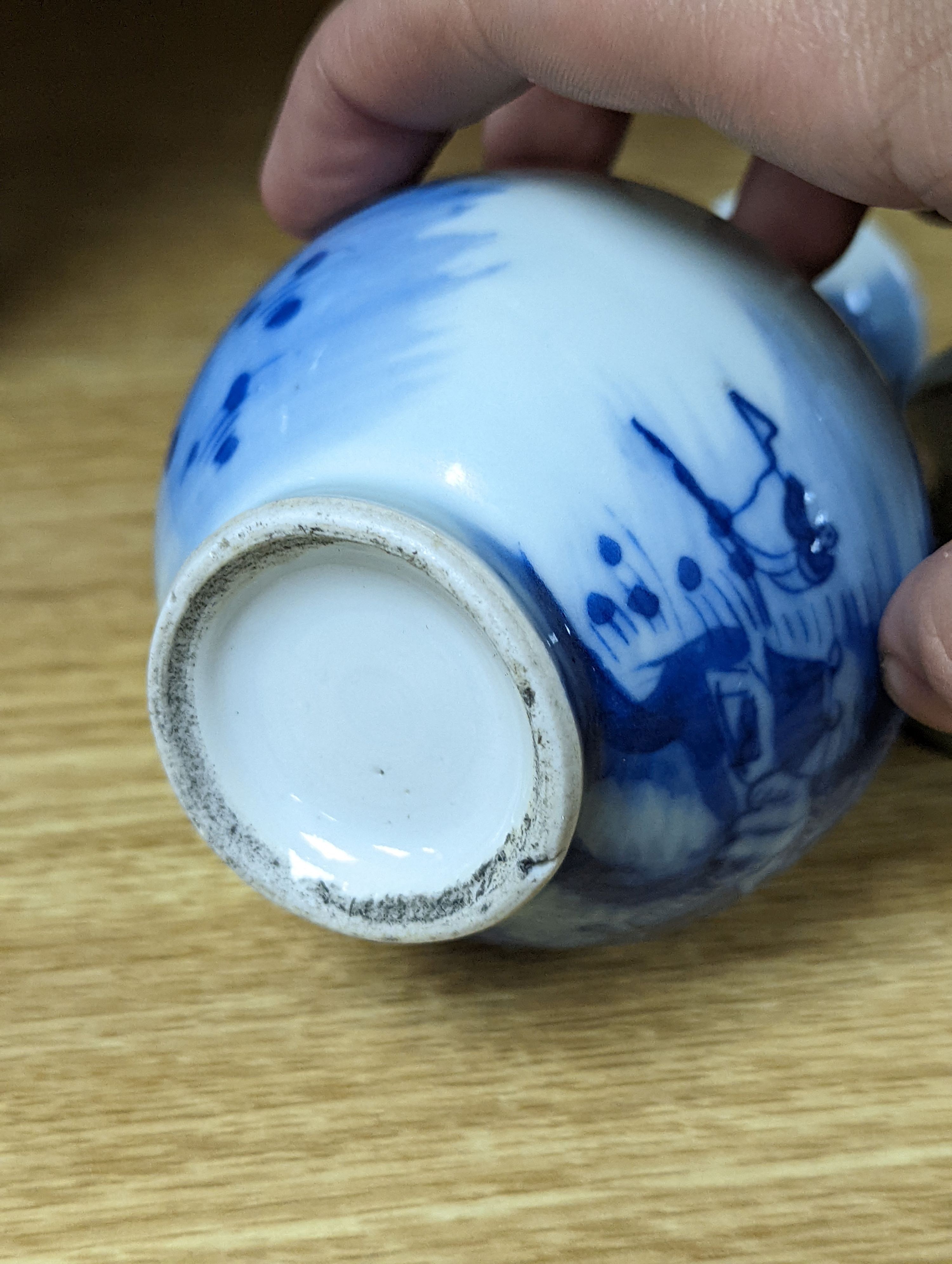 A 19th century Chinese famille rose rice bowl, cover and stand, together with a blue and white dragon jar and similar bottle vase. Largest 18cm